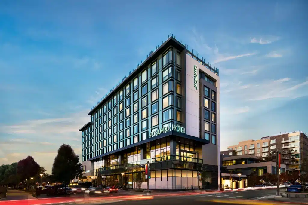The Jacquard Hotel, Denver, at dusk