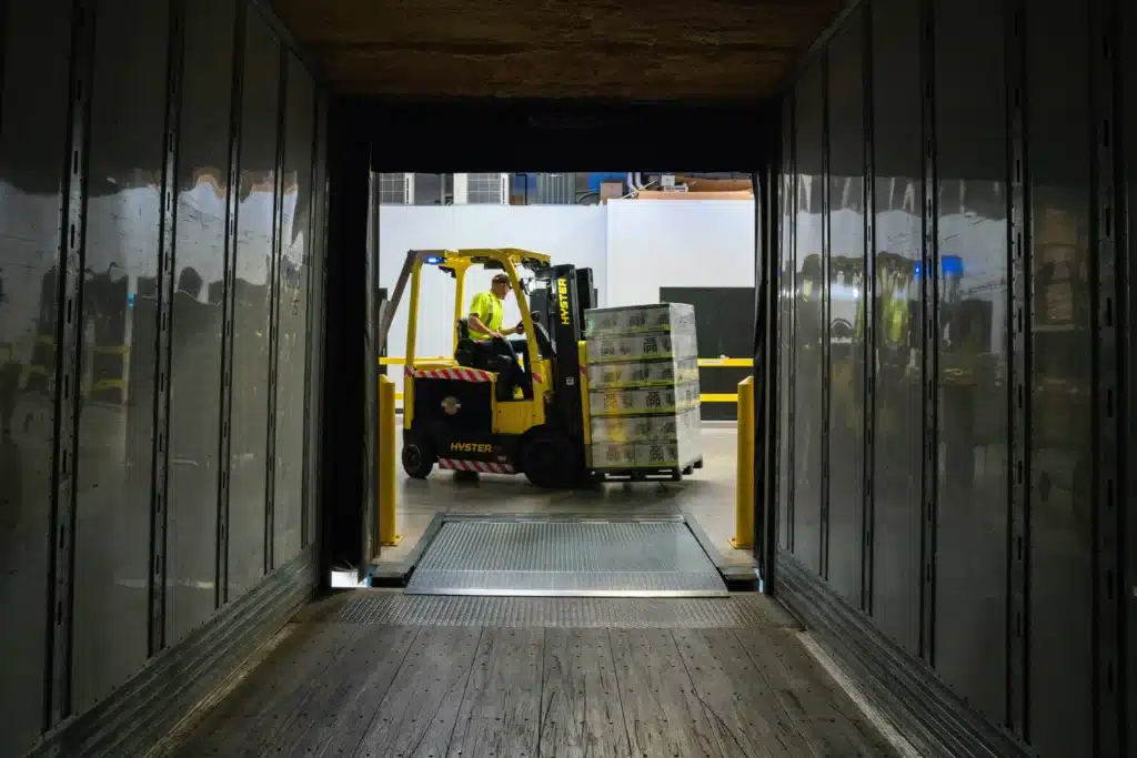 A man on a forklift