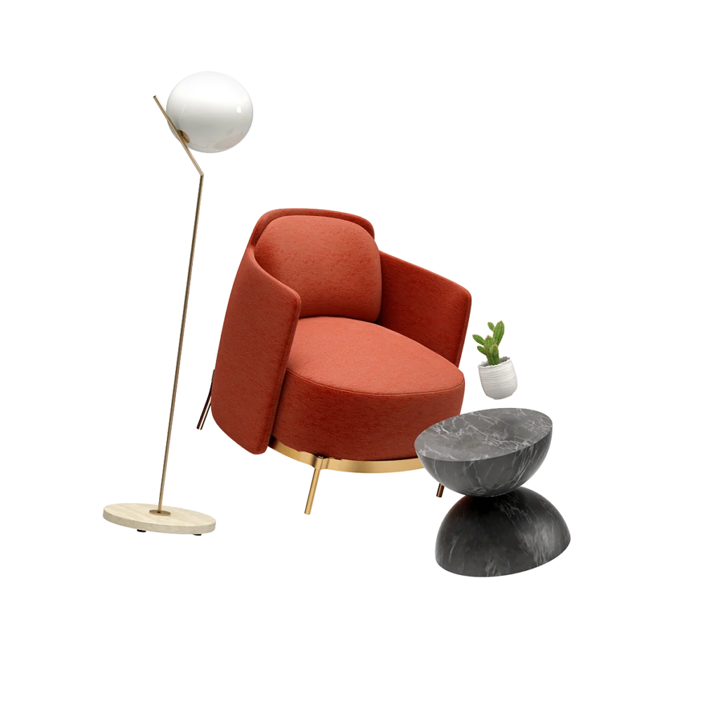 armchair and table with lamp on white background 2026 09 22 15 38 09 utc